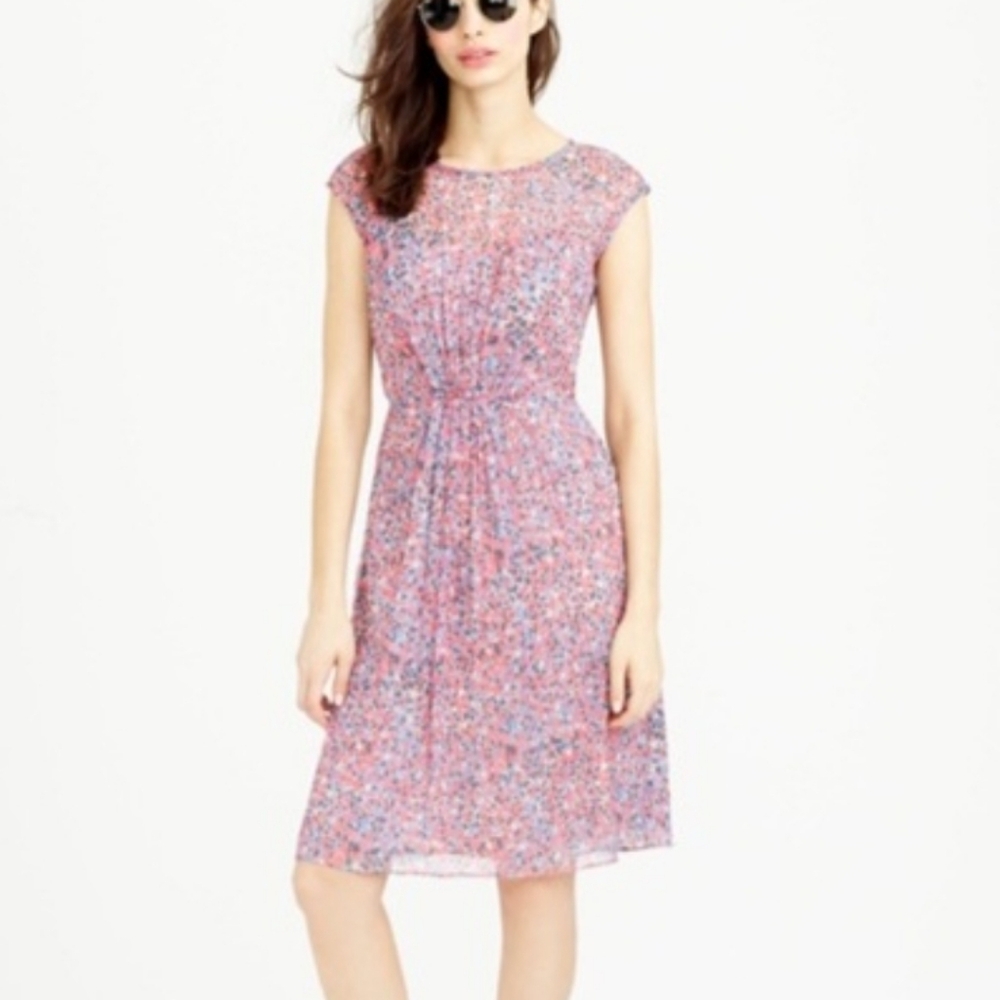 NWT J. Crew‎ Silk Sweet Meadow Pink and Blue Patterned Dress